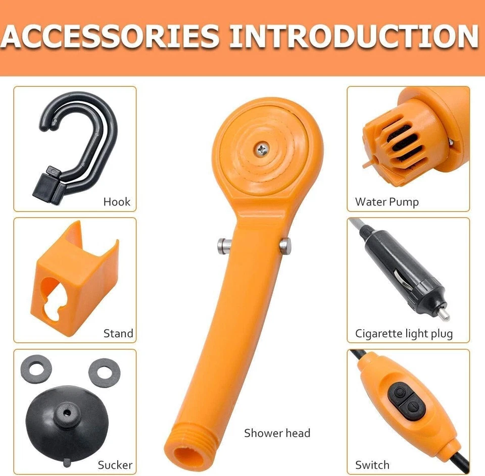 Kit Douche de Camping Portable Pompe à Eau 12V Prise Allume-cigare + Accessoires - Photo 4/4