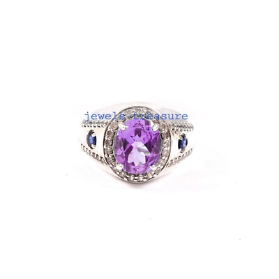 Natural Amethyst  Sapphire & CZ Gemstones 925 sterling silver Ring for Men's #42
