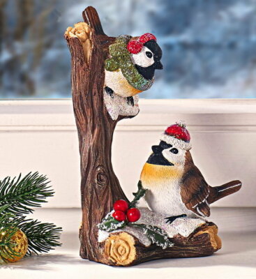Winter Weihnachts Vogel Pärchen auf Baumstamm  Advents-Weihnachts Deko*Geschenk