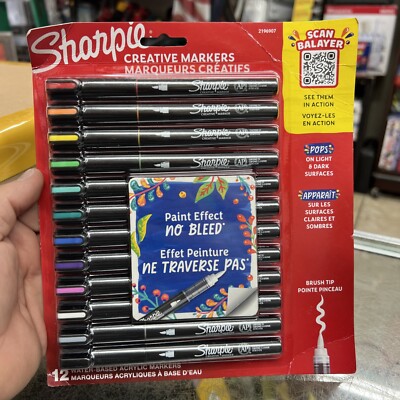 Sharpie Water-Based Creative Markers Brush Point Assorted Colors 12/Pack