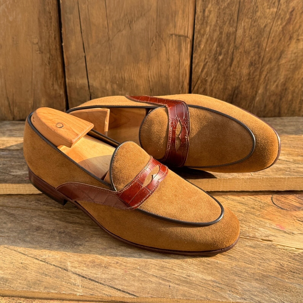 Tan Suede Loafers with Slip-On Design Men main image 3