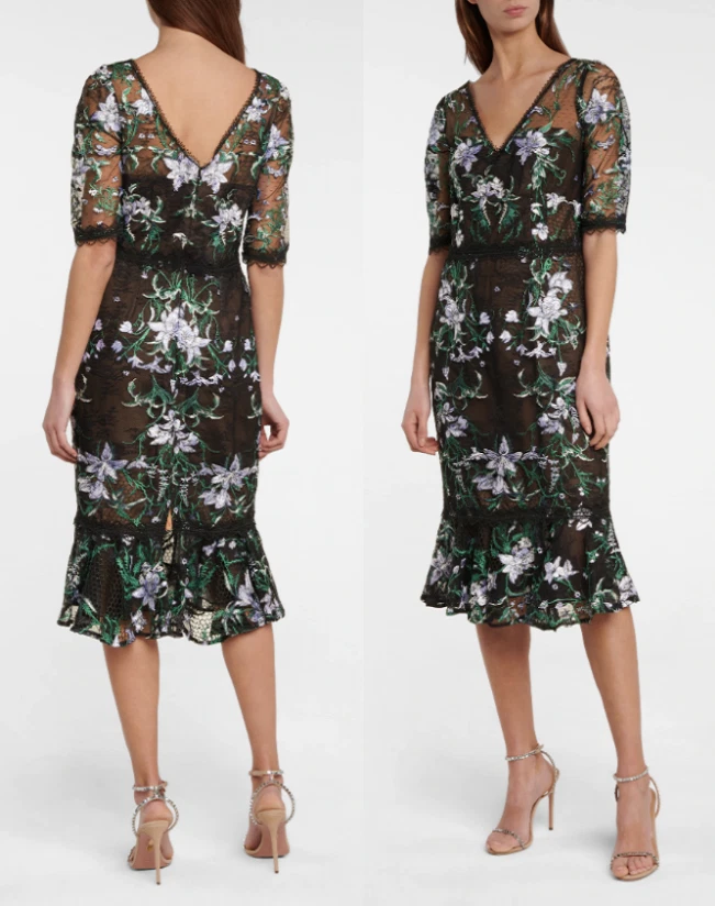 Embroidered long sleeve tulle midi dress marchesa clearance notte