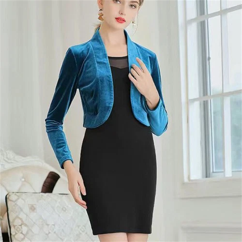 Damen Cropped Bolero Samt Cardigan Achselzucken Jacke vorne offen formell Hochzeit - Bild 3 von 17