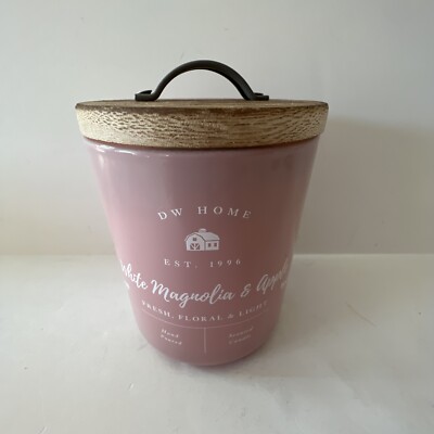DW Home WHITE MAGNOLIA  APPLE 8.5 Oz Farmhouse Candle Decorative Rustic Wood Top