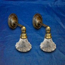 Pair Antique Brass Early Electric Style Wall Sconces 26K