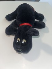 Vintage 1986 Tonka Pound Puppy Black Plush Puppy 8" With Collar and Embroidered