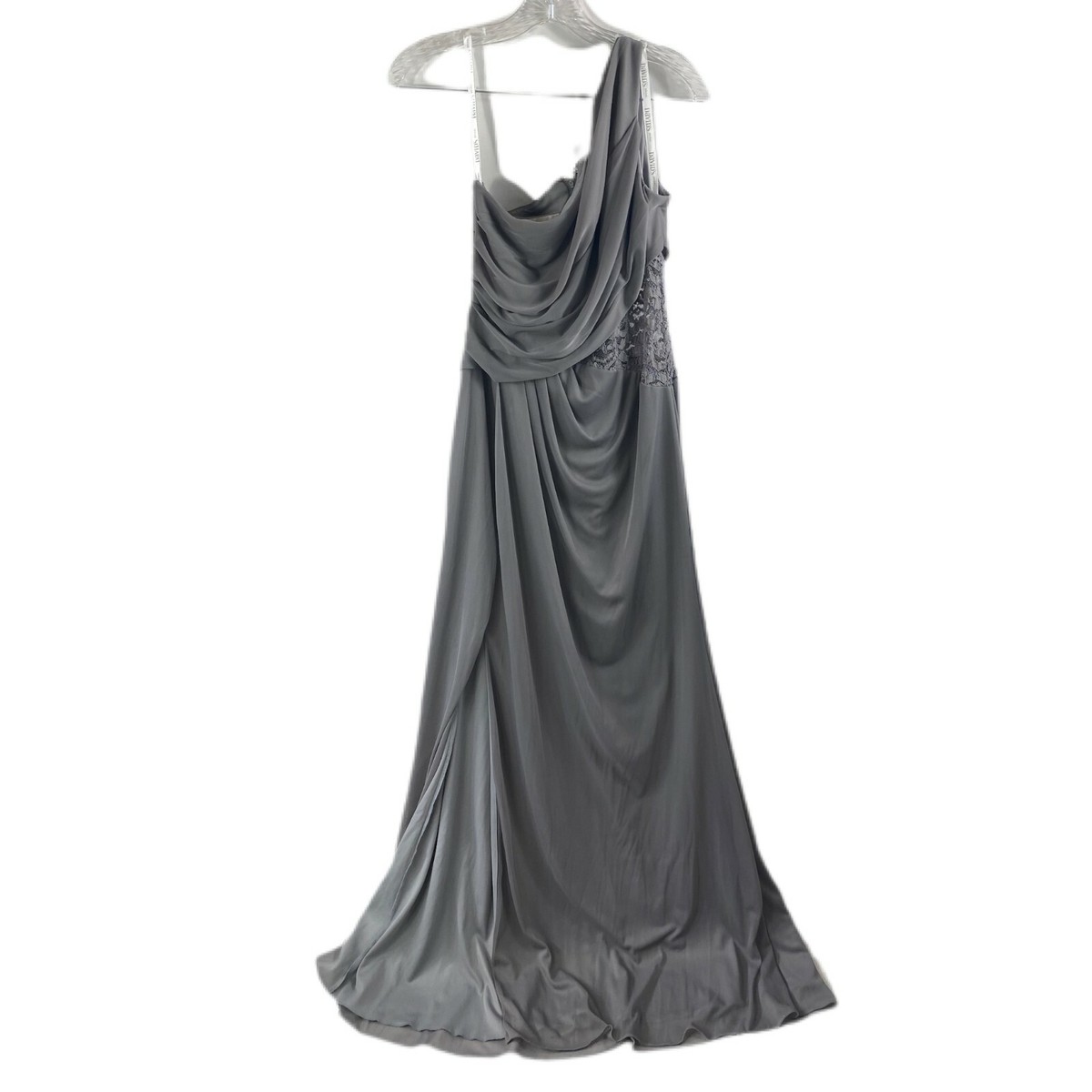one shoulder mesh dress with lace inset Davids Bridal - Bridesmaid Dress - Grey One-Shoulder Mesh Dress with Lace  Inset