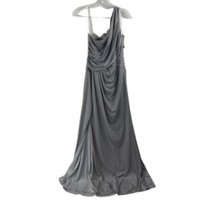 Davids Bridal - Bridesmaid Dress - Grey One-Shoulder Mesh Dress with Lace Inset