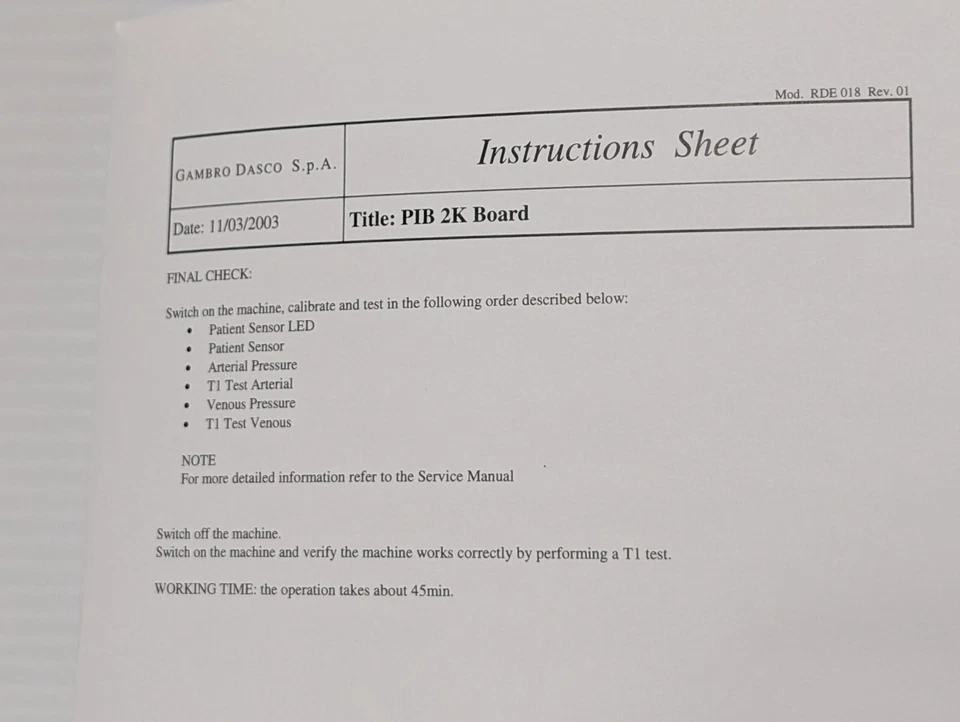 Placa Gambro Dasco 6974273 PIB 2K para sistemas de diálisis Phoenix/Innova e Integra Foto 3 de 4