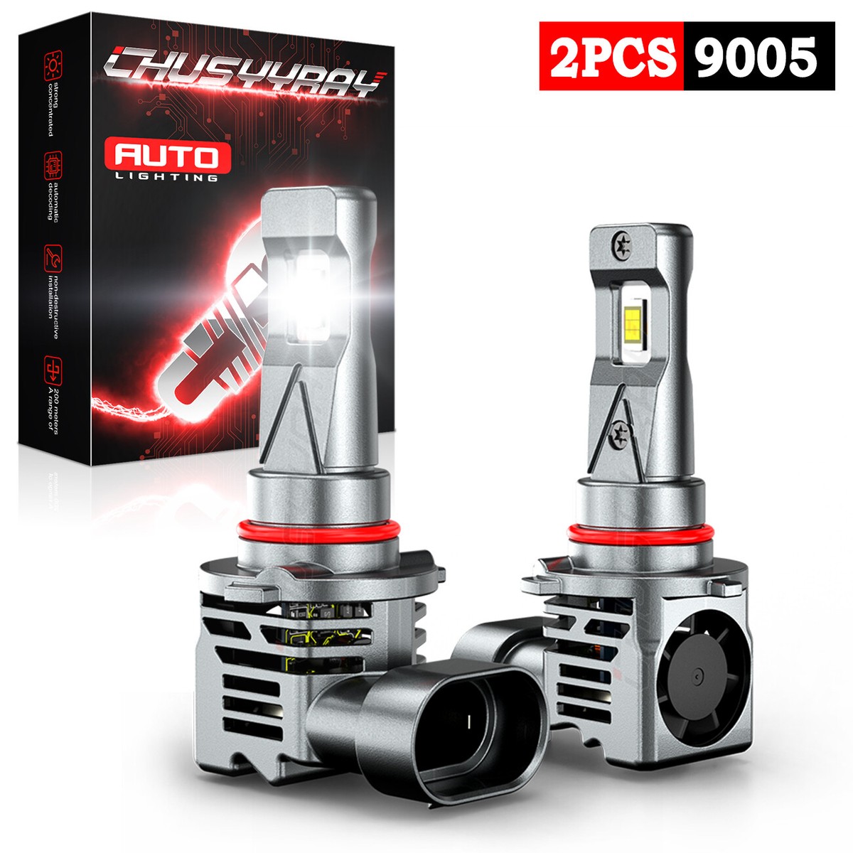 HB3 9005 LED Headlight Bulb High Beam 6000K Cool White Turbo Fan