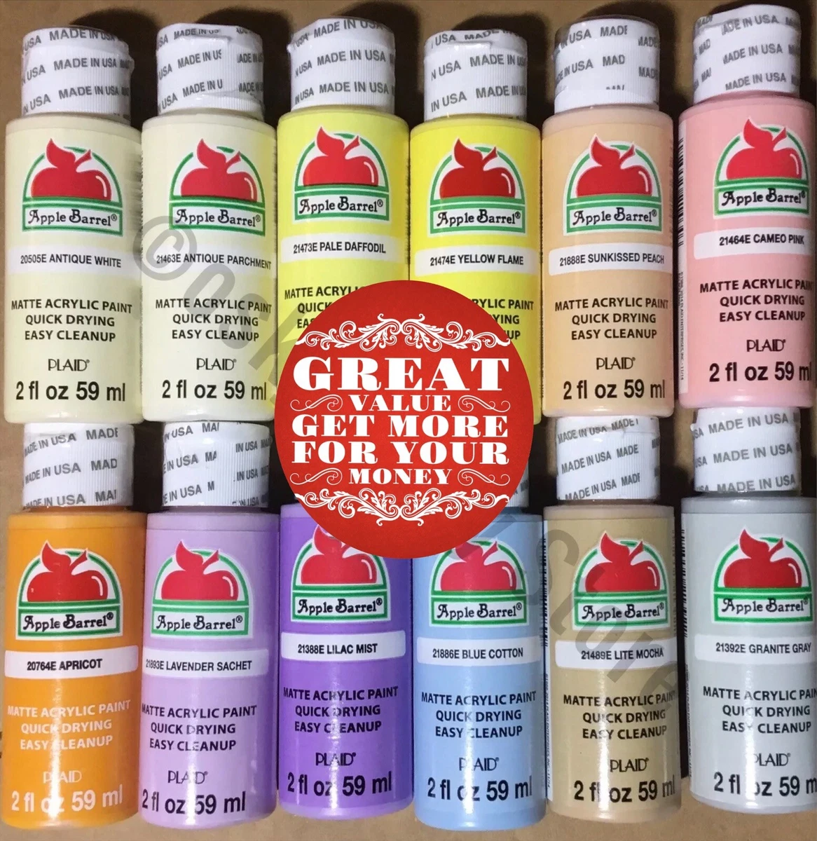 Apple Barrel 12 SOFT Colors Pack Matte Finish. Acrylic Paint