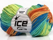 Blue Green Rust Lorena Print 63395 Ice Yarns Cotton Acrylic Blend 50gr 174yds