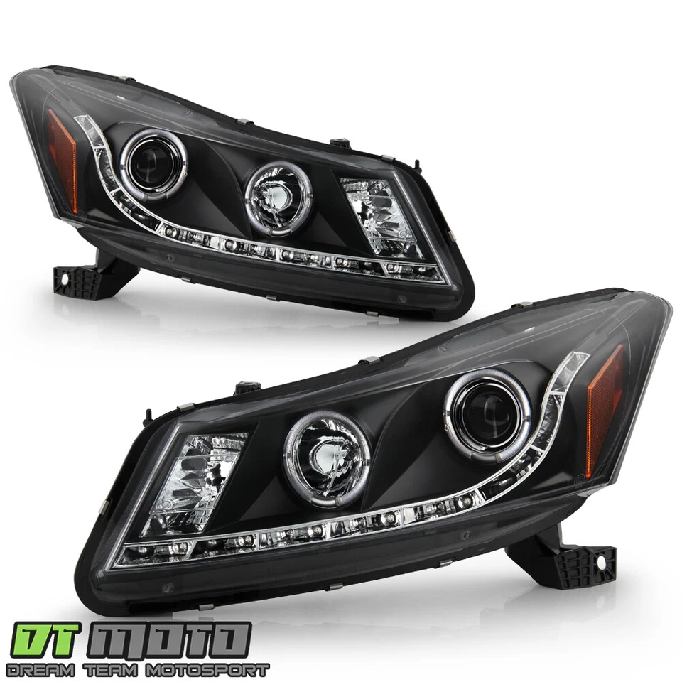 For Black 2008-2012 Honda Accord 4Dr Halo Projector Headlight w/LED Running Lamp - Imagem 2 de 4