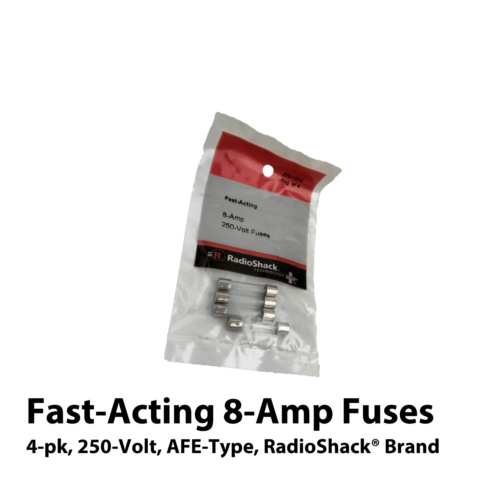 4-pk Fast-Acting 8-Amp 250-Volt Fuses, RadioShack® Brand 270-1029