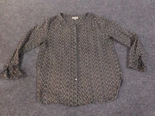 Loft top medium black floral coastal outlet womens button up cotton