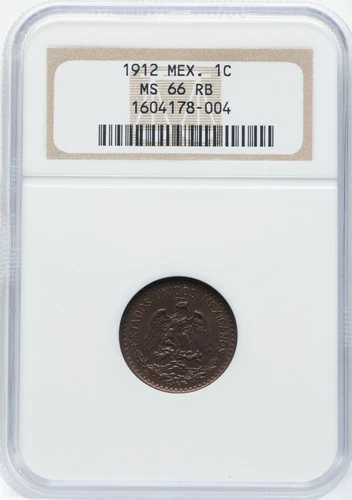 MEXICO ESTADOS UNIDOS  1912  1 CENTAVO COIN NGC CERTIFIED UNCIRCULATED MS66-RB