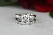 2 CT White Princess Cut CZ Wedding Best Matching Wedding Ring Set In 925 Silver