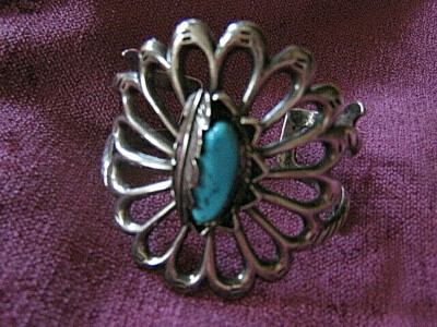 Navajo Sterling Silver Turquiose Sandcast Bracelet Cuff FB