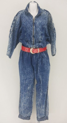 VTG 80s Ginger Bort Acid Wash Denim Batwing High Waisted Boilersuit Valley Girl