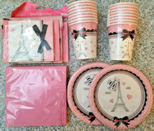 PARÍS Torre Eifel Kit de Suministros para Fiesta de Cumpleaños con Platos, Servilletas, Tazas e Invitaciones