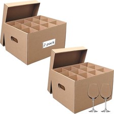 2 Pack Moving Boxes 15 x 12 x 10 Inches, Glass, Dividers, Handles, Lids, 12 Comp