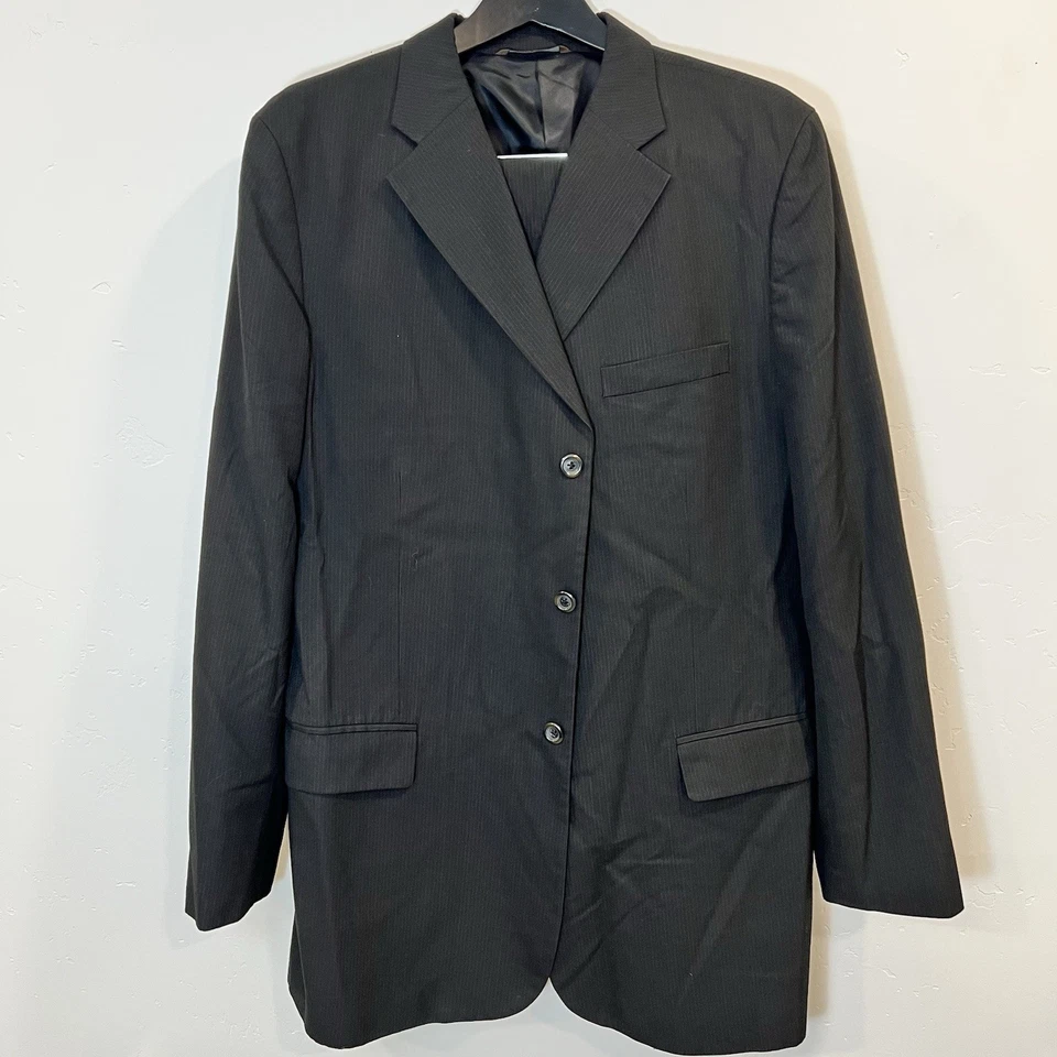 Traje de hombre talla 46L pantalones 38Wx32L gris carbón rayas 2 piezas traje Merona Foto 2 de 4