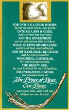 Postcard The Prince of Peace, Our Peace Isaiah 9:6 And 53:4 5 KJV L3