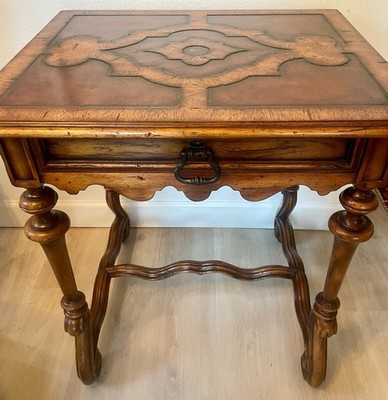 Theodore Alexander Walnut + Leather Top Side Accent Table William + Mary Style