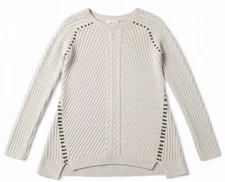 Philosophy Women’s Cream Ivory Cable Knit Tunic Sweater Rivet Detail Sz M