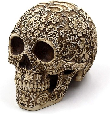 Creative Skull Flowers Sculpture 8.1'' Human Head Skeleton Statue Collectible
