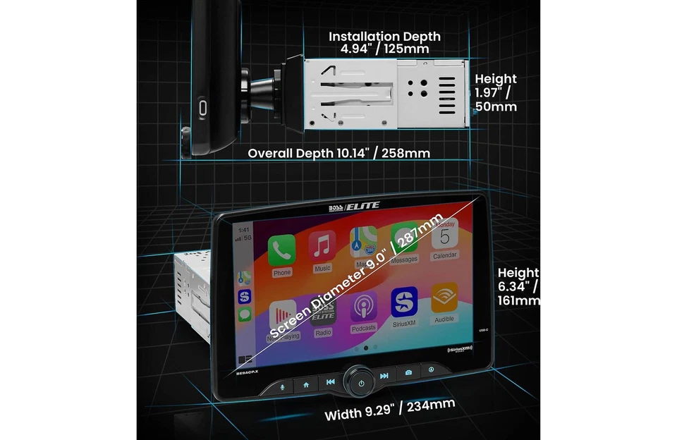 BOSS Elite BE9ACP.X 9" Bluetooth Touchscreen Car Stereo w/ CarPlay Android Auto - Image 4 of 4