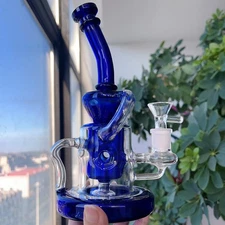 Blue Recycler Glass Water Bongs Hookah Rig Thick Smoking Pipe with 14mm Bowl