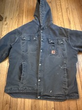 CARHARTT J284 Sherpa Lined WORK JACKET Large HOODED Hood FADED Black Distressed