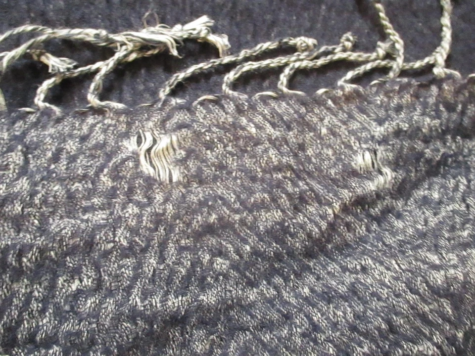 Eileen Fisher Scarf Wrap Shawl Womens One Size Navy Wool Linen Fringe Textured - Image 4 of 4