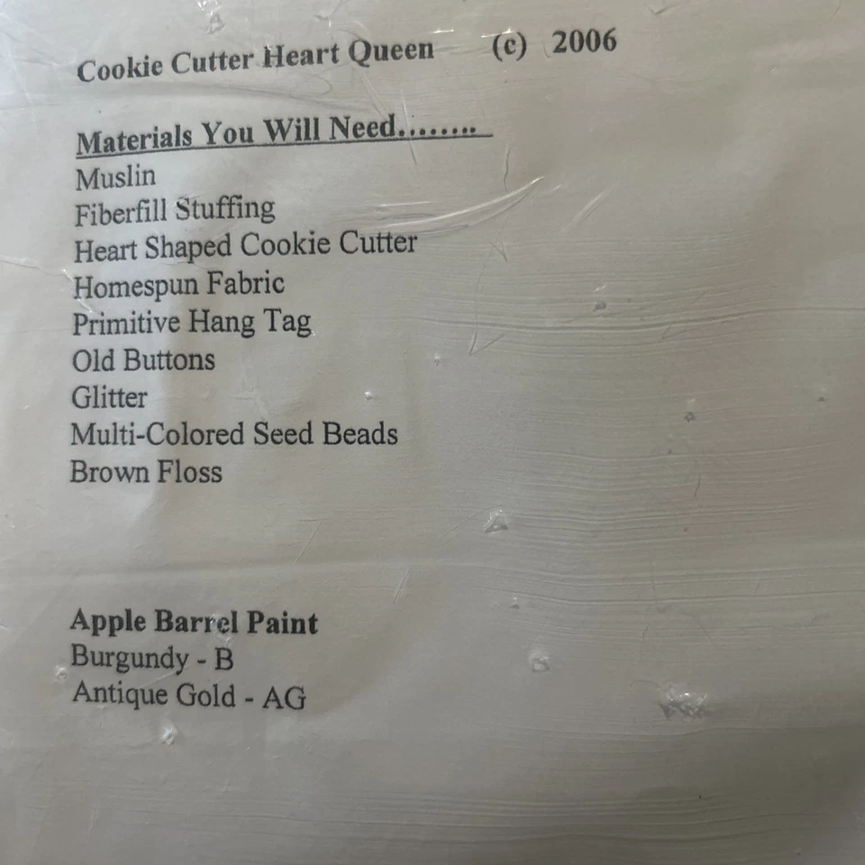 Folk Art Style Primitive 12” THE QUEEN CAT Doll Vintage Pattern Heart & Hangtag - Image 2 of 2