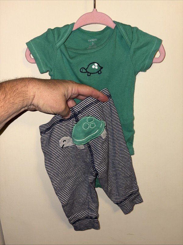 Carters 3 Months Turtle Green & Navy Set