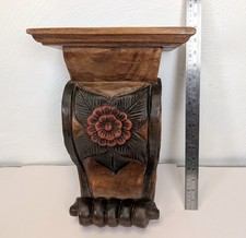 Vintage Hand Carved Solid Wood Wall Corbel Clock Shelf Plant Holder Large 16in