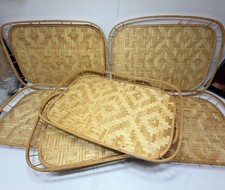 Vintage Rattan Bamboo Trays  Lot of 6 Wicker Tiki Lap TV Serving Picnic 13"x19?