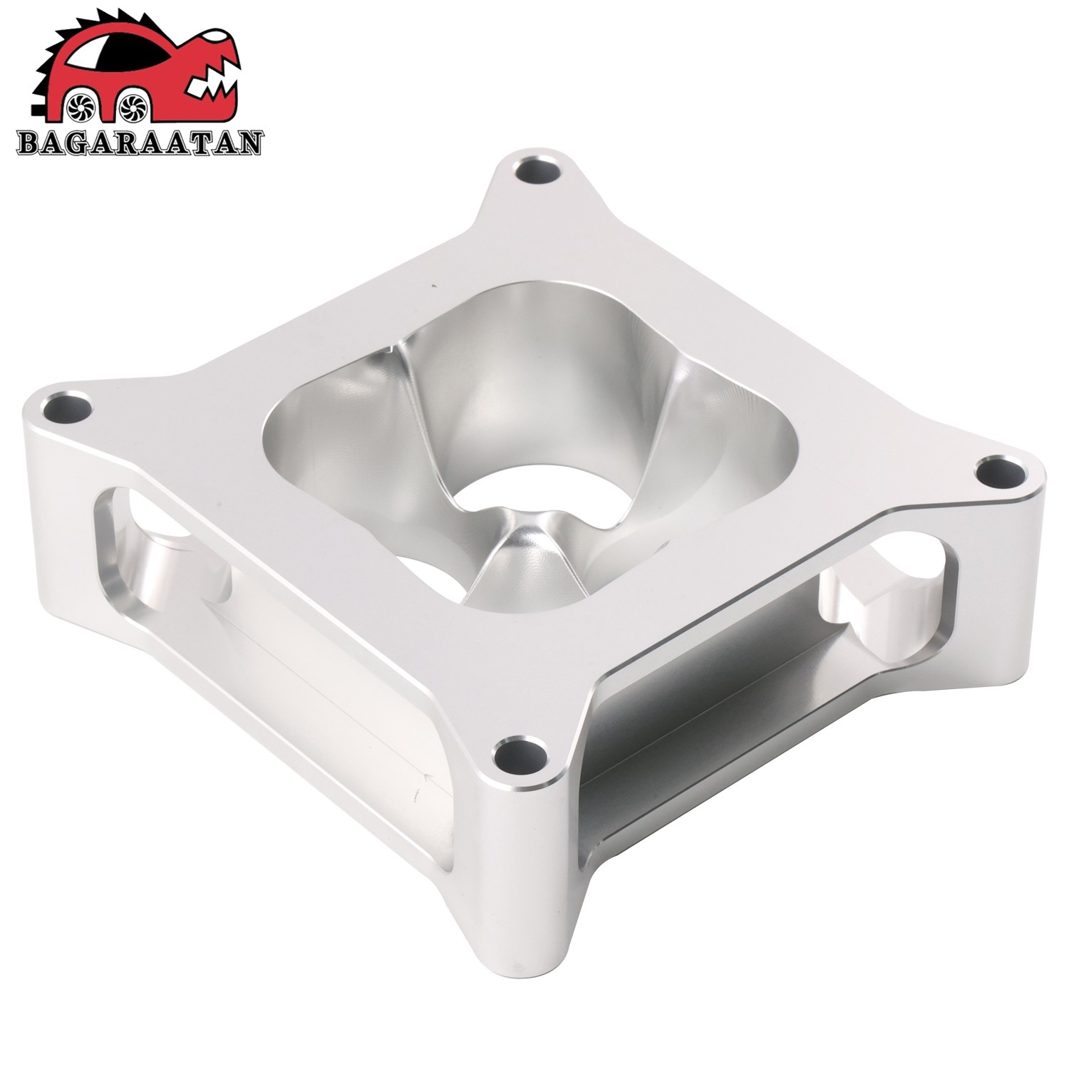 2" Aluminum 4150 CNC Machined Carburetor Spacer Square Bore 4 Port - Silver USA