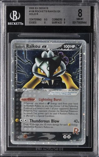 2005 POKEMON EX DEOXYS HOLO R #108 ROCKET'S RAIKOU EX BGS 8