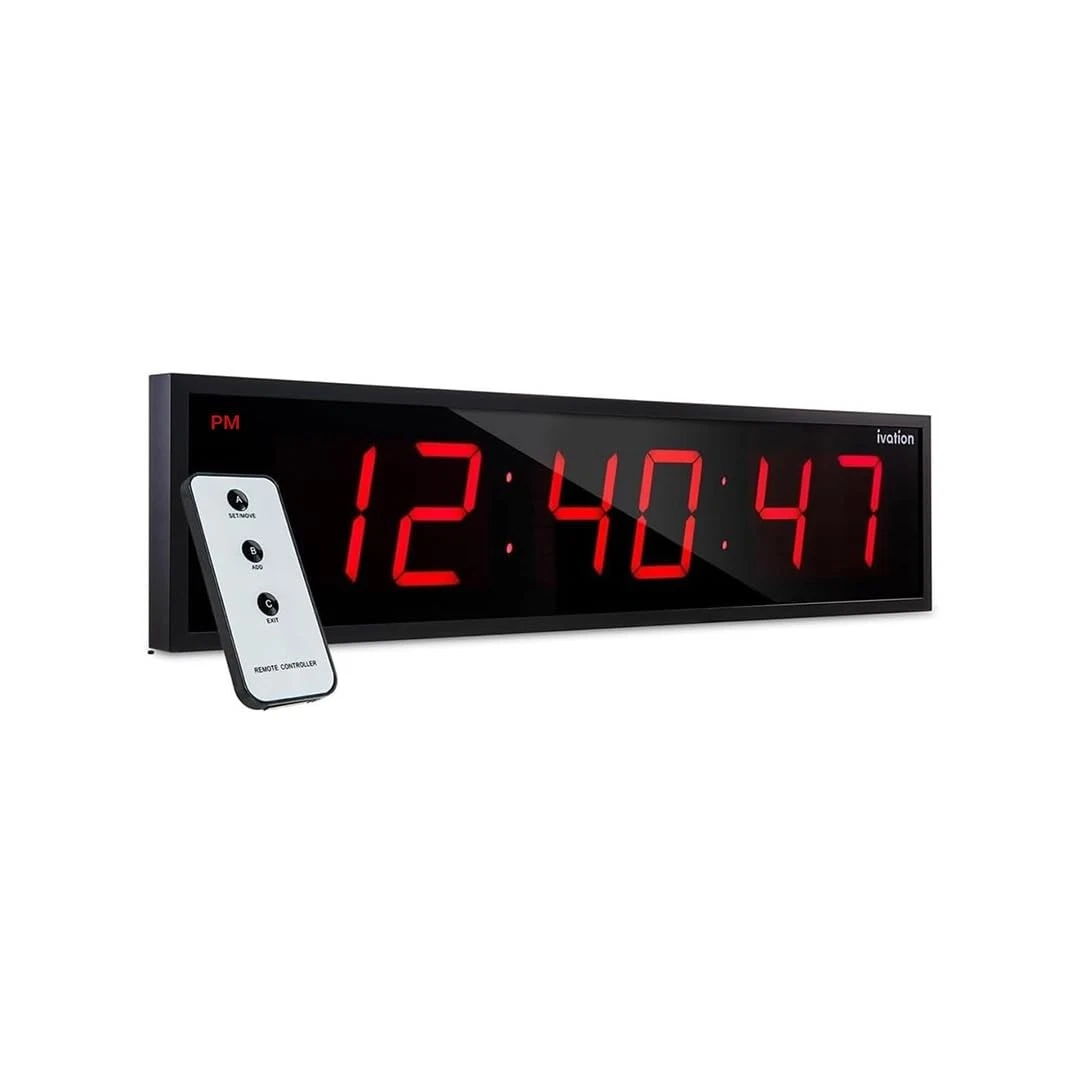 Ivation 24" Large Digital Clock, 6-Level Brightness, LED Wall Clock, Red