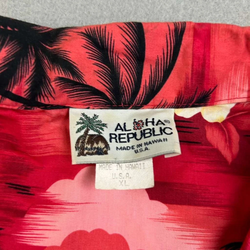 Camisa De Colección Aloha Republic Para Hombres XL Roja Floral Abotonada Manga Corta Hawaii Beach Foto 2 de 4
