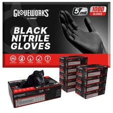 GLOVEWORKS Black Nitrile Disposable Gloves 5 Mil, Medium 1000 Count DAMAGED BOX