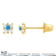 14k Gold Blue Topaz Square Screwback Earrings 0.30Ct