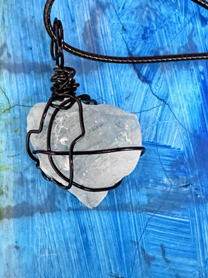 Pendant, Beach Glass, Art Glass, Brutalist Wire Wrapped Handmade 4226 Y