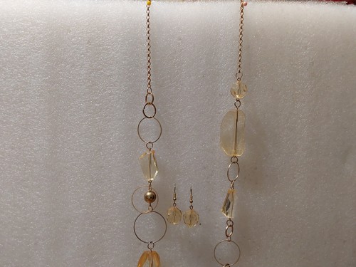 Paparazzi Long Necklace Dangle Earrings Gold Tone Gems Chain Jewelry 21'' - Picture 4 of 6