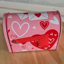 Valentine's Day Pink and Red Heart Tin Mailbox