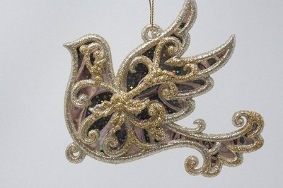 Kurt Adler Christmas Ornament Acrylic Platinum Dove Holographic Design Style B