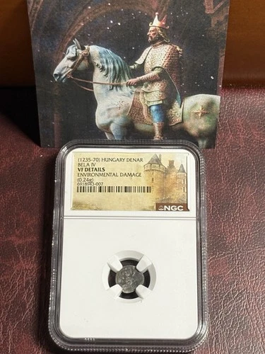 Bela IV 1235-70 Hungary. Silver Denar Patriarchal Cross. NGC Cert. VF D. CC171