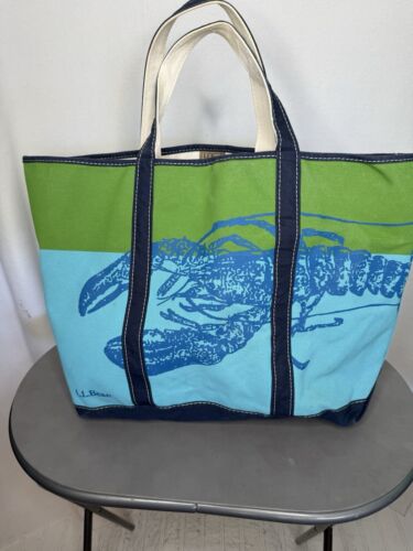 LL Bean Boat & Tote Canvas Bag Blue Green Lobster Lake LARGE - Picture 2 of 14